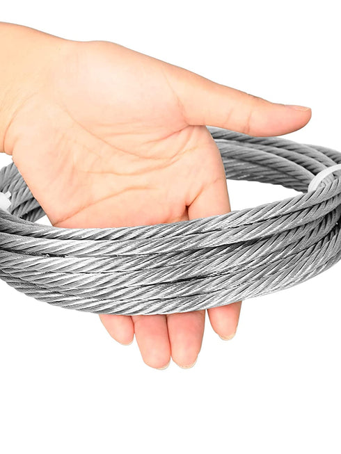 1/4" 17ft/5M Stainless Steel Wire Rope Kit, Heavy Duty Aircraft Cable with Clip Clamp Thimbles for Outdoor Fence/DIY Balustrade/Pulley/Light Hanging