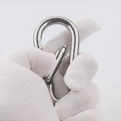 12 Pcs 304 Stainless Steel Eye Plate and Carabiner Clips Heavy Duty, Oblong Pad Eye Plate Metal Staple Ring Hook Hardware 2 Holes With Screw