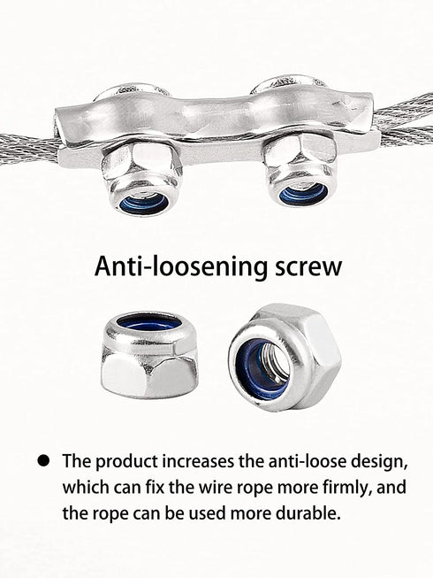 12pcs M2 Duplex Wire Rope Clip Clamp Fit for 1/16 Wire Rope Cable Secure, Stainless Steel Cable Clamp with Anti-Loosening Nuts,Wire Rope Clamp Tool