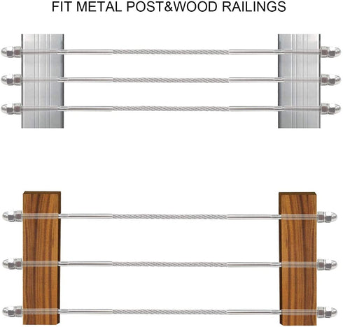 30M 100Ft 1/8 Stainless Steel Cable, Heavy Duty Steel Cable Wire Rope kit, Wire Balustrade Kits with Cable Railing Swage Turnbuckle Kit for DIY Project - T316