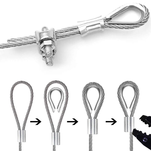 50FT 1/8" T316 Marine Grade Stainless Steel Wire Cable Ropes Sun Shade Sails Hardware Kits 6inch