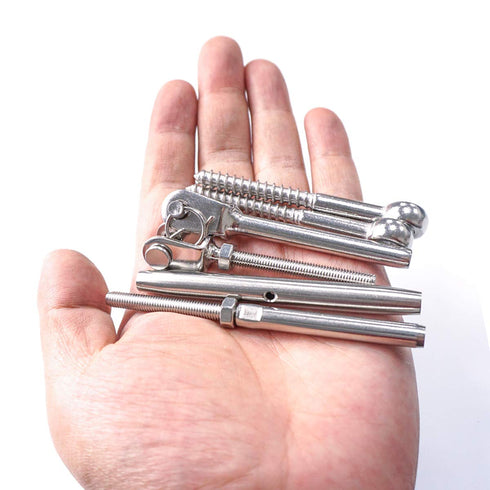 6 Set Cable Railing Kits -Jaw Swage Stud Turnbuckle, Fork Terminal Lag Screw Eye, Fit 1/8" Stainless Steel Wire Rope Cable Deck Railing T316 Stainless Steel