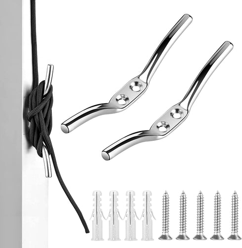Flag Pole Cleat Hook T316 Stainless Steel 6 Inch Rope Cleats Hardware for flagpole Rope- 2 pcs Silver,no Rope no Flag