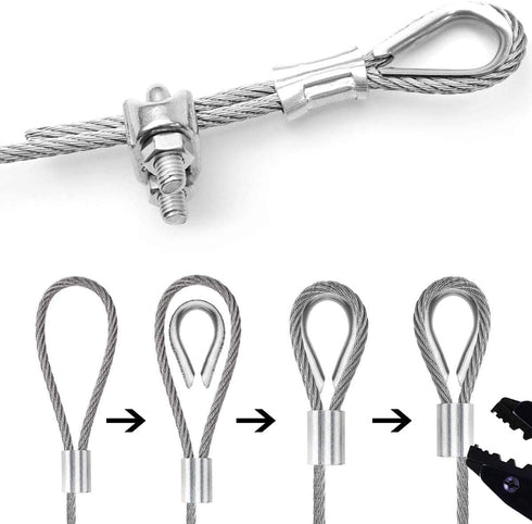 Cable Railing Kit with 50ft 1/8" Wire Rope, Cable Clamp, M6 Turnbuckle, Vine Eyes Hook