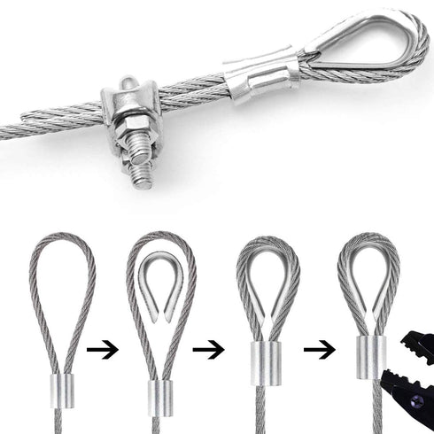 100ft 1/8" Stainless Steel Cable Wire Rope Kit 7x7 Turnbuckle Wire Tensioner kit