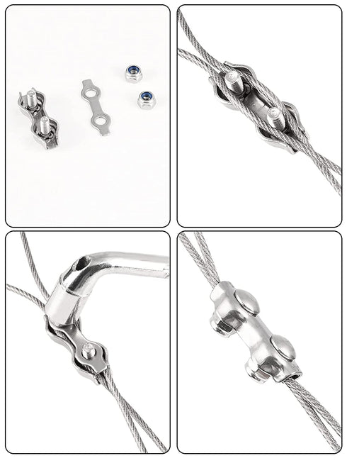 12pcs M2 Duplex Wire Rope Clip Clamp Fit for 1/16 Wire Rope Cable Secure, Stainless Steel Cable Clamp with Anti-Loosening Nuts,Wire Rope Clamp Tool