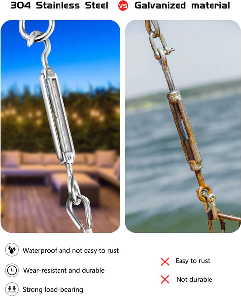 Cable Railing Kit with 50ft 1/8" Wire Rope, Cable Clamp, M6 Turnbuckle, Vine Eyes Hook