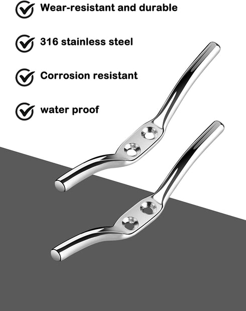 Flag Pole Cleat Hook T316 Stainless Steel 6 Inch Rope Cleats Hardware for flagpole Rope- 2 pcs Silver,no Rope no Flag