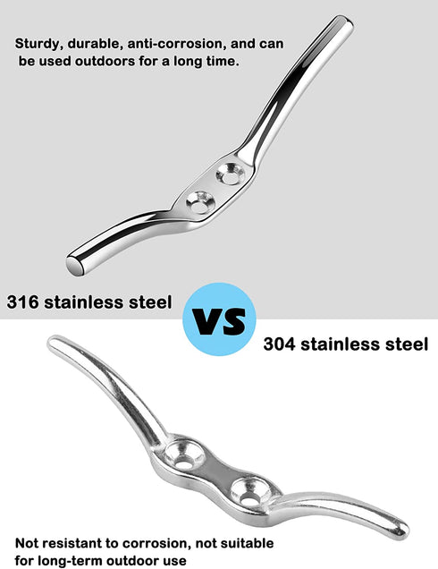 Flag Pole Cleat Hook T316 Stainless Steel 6 Inch Rope Cleats Hardware for flagpole Rope- 2 pcs Silver,no Rope no Flag