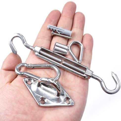 Stainless Steel Sun Shade Sails Hardware Kit with 100FT 1/8" PVC Coated Stainless Steel Wire Cable