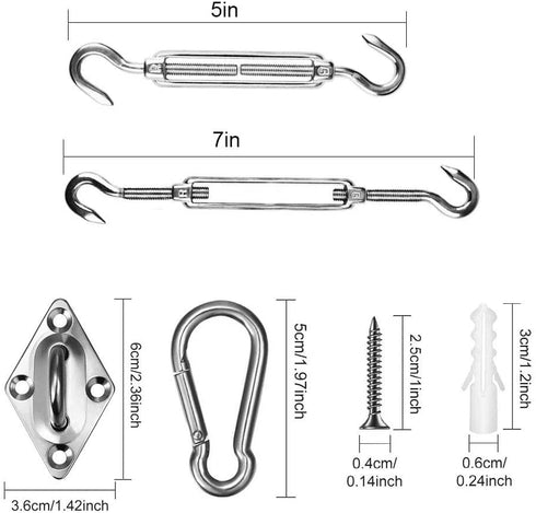 50FT 1/8“ PVC Coated Stainless Steel Wire Cable Ropes Sun Shade Sail Fixing Kit 5 inch