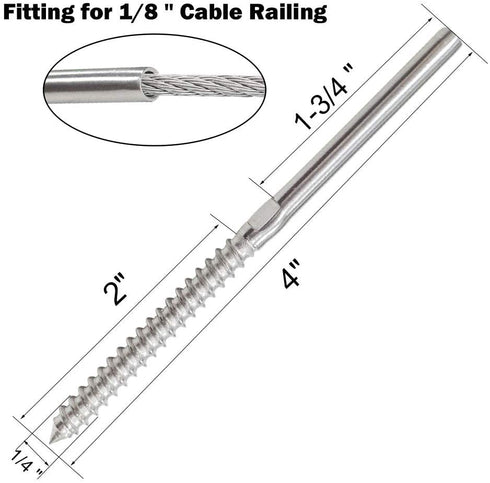 12 Pack Handed Thread Swage Lag Screws Left & Right for Wood Post of 1/8"Cable Railing Kit, Decking Railing Hardware T316 Marine Grade Stainless Steel