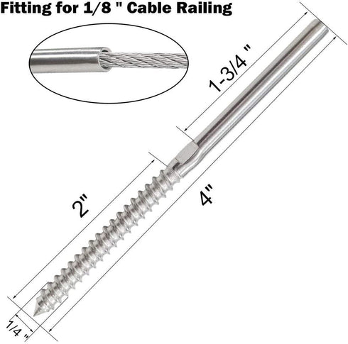 1/8 33Ft T316 Stainless Steel Cable Decking Railing Kit with Right&Left Handed Thread Swage Lag Screws for Wood Post, Indoor Outdoor Stairs/Decking
