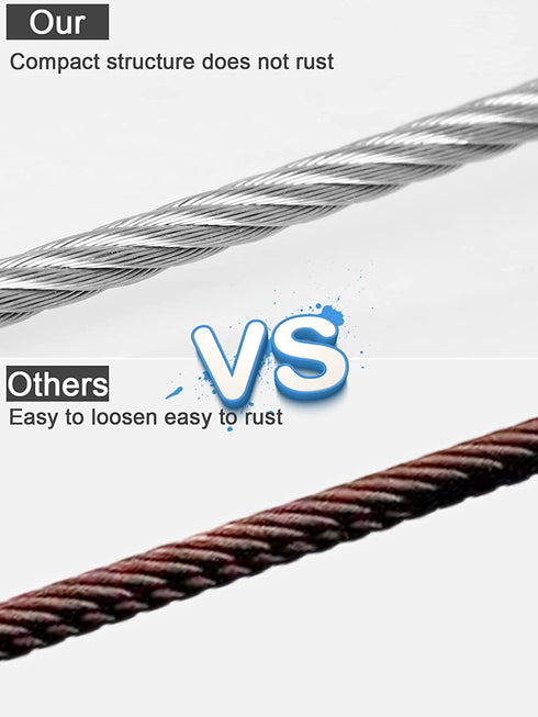 1/4" 17ft/5M Stainless Steel Wire Rope Kit, Heavy Duty Aircraft Cable with Clip Clamp Thimbles for Outdoor Fence/DIY Balustrade/Pulley/Light Hanging