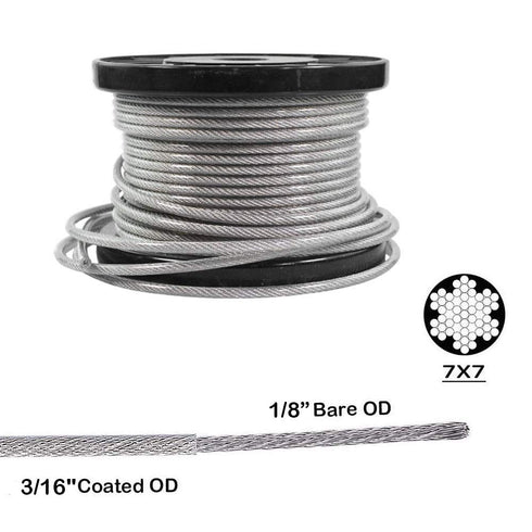 100ft Stainless Steel Wire Rope Aircraft Cable PVC Coated by-1/8-Inch Thru 3/16-Inch & Cable Railing Kit 2PACK