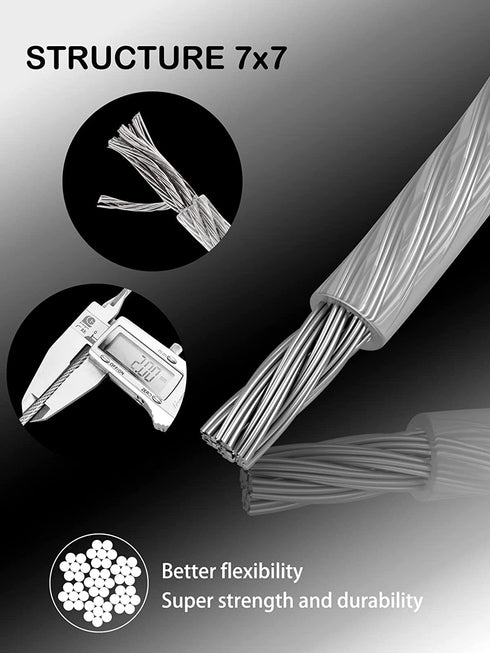 Garden Wire, 65ft (5/64 inch), Vinyl Coated 304 Steel Wire Garden Wire for Plants, with M4 Turnbuckle Screws M2 Aluminum Sleeve