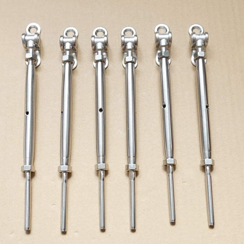 6 Pack T316 Stainless Steel Cable Railing Kits Fit 1/8" Wire Rope-Toggle Turnbuckle & End 180 Angle Adjustable Cable, Deck,Stair Railing