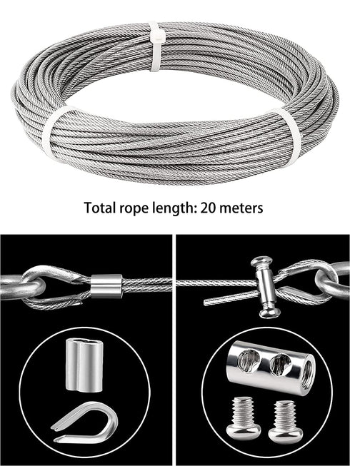 66ft 1/8" Stainless Steel Coated Wire Rope Cable Kit for Cable Railing