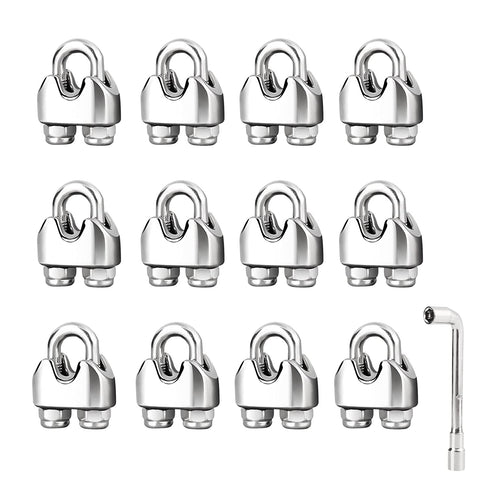 12pcs M3 Wire Rope Clip Clamp Fit for 1/8 Wire Rope Secure Loop, 304 Stainless Steel Cable Clamps 1/8,Heavy Duty U Bolt Cable Clamp Fastener with Anti-Loosening Nuts