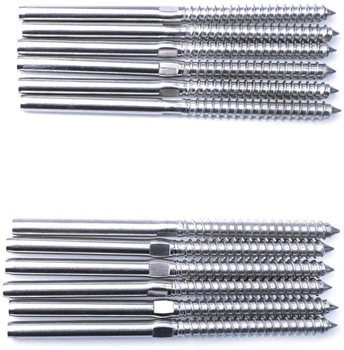 12 Pack Handed Thread Swage Lag Screws Left & Right for Wood Post of 1/8"Cable Railing Kit, Decking Railing Hardware T316 Marine Grade Stainless Steel