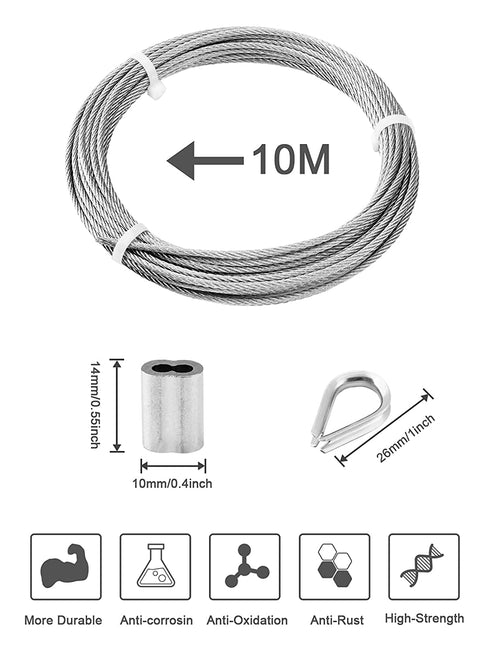 1/8" 33ft Stainless Steel Wire Rope Kit 7x7 Strand Aircraft Cable Wire Rope W66