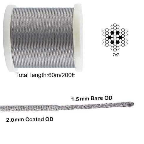 200FT 304 Stainless Steel PVC Coated Garden Wire Cable Railing Wire Fence Roll Kits
