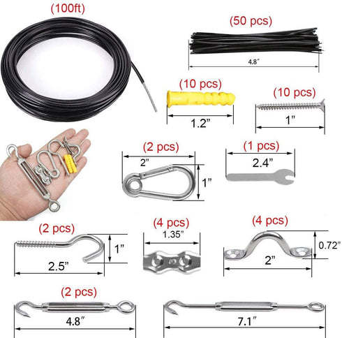 3/32" String Light Suspension Kit with Black PVC Coated Wire Rope Kit 100ft