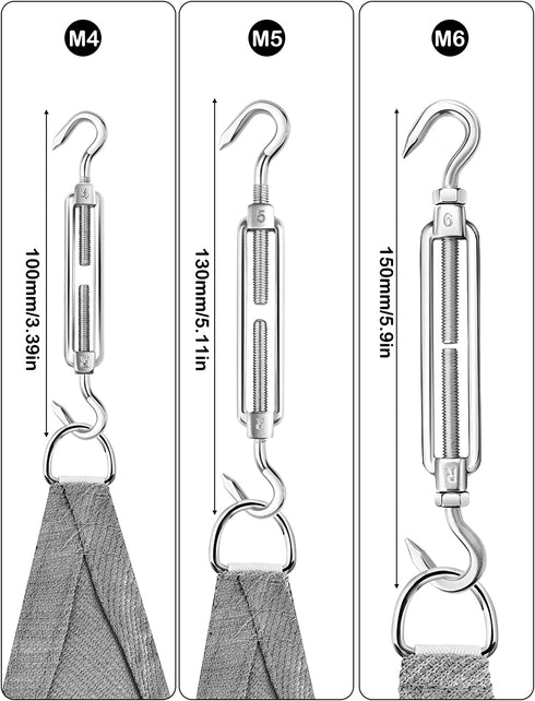 Stainless Steel Sun Shade Sail Hardware Kit 6inch with Chains Rope