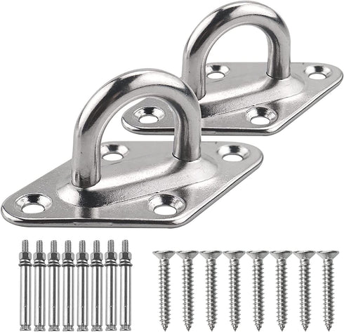 2 Pack Stainless Steel Hammock Hanging Wall Hooks kit with Screw Bolts