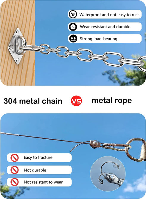 Stainless Steel Sun Shade Sail Hardware Kit 6inch with Chains Rope