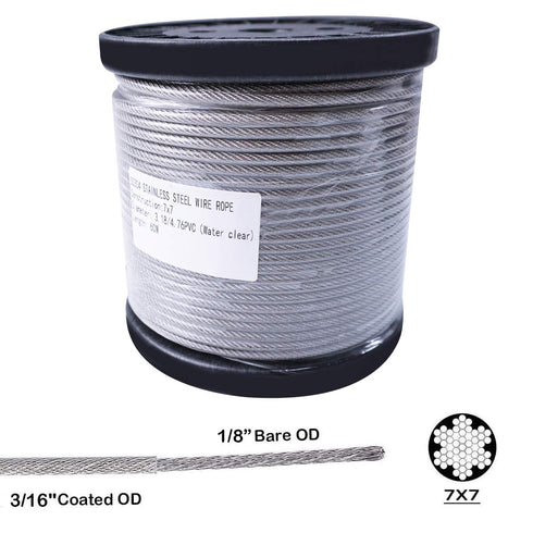 200 ft 3/16" Cable Railing Kit PVC Coated Stainless Steel Wire Rope 4PACK for Light Hanging