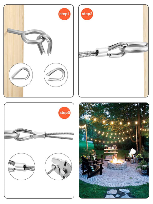 20pcs Wire Rope Clips Cable Clamp 2mm,Stainless Steel Wire Rope Thimble 20pcs, Aluminum Crimping Loop Sleeves 50 pcs,2mm Cable Ferrule Kit Use for ?2mm 1/16" Diameter Cable Wire Rope Secure