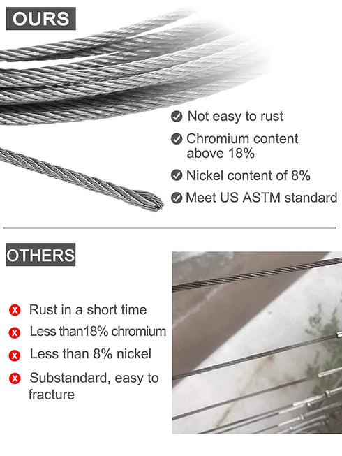 1/8" 33ft Stainless Steel Wire Rope Kit 7x7 Strand Aircraft Cable Wire Rope W66