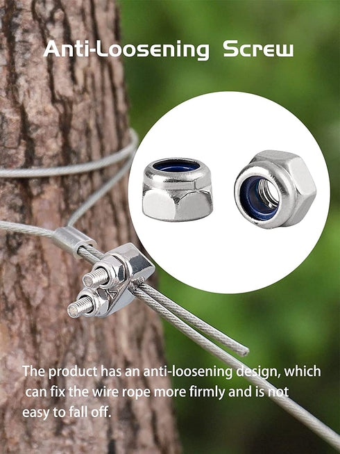 12pcs M3 Wire Rope Clip Clamp Fit for 1/8 Wire Rope Secure Loop, 304 Stainless Steel Cable Clamps 1/8,Heavy Duty U Bolt Cable Clamp Fastener with Anti-Loosening Nuts