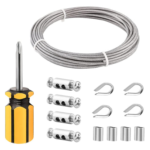 33ft/10M 1/8" Stainless Steel Coated Cable Wire Rope Kit, 4pcs Crimping Sleeves 1/8, 4pcs Wire Rope Thimble 1/8, 4pcs Wire Rope Clamp 1/8,for Garden Wire, Hanging Wire Cable, Cable Railing