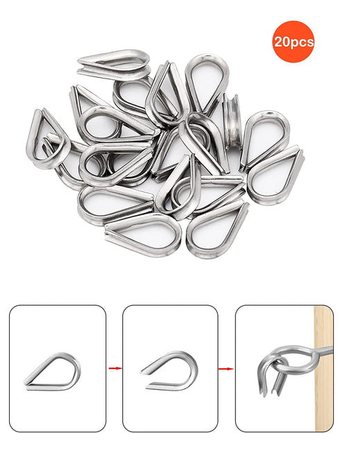 20pcs Wire Rope Clips Cable Clamp 2mm,Stainless Steel Wire Rope Thimble 20pcs, Aluminum Crimping Loop Sleeves 50 pcs,2mm Cable Ferrule Kit Use for ?2mm 1/16" Diameter Cable Wire Rope Secure