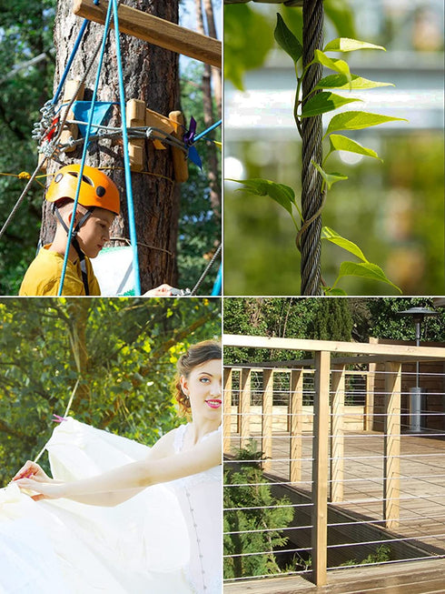 1/4" 17ft/5M Stainless Steel Wire Rope Kit, Heavy Duty Aircraft Cable with Clip Clamp Thimbles for Outdoor Fence/DIY Balustrade/Pulley/Light Hanging