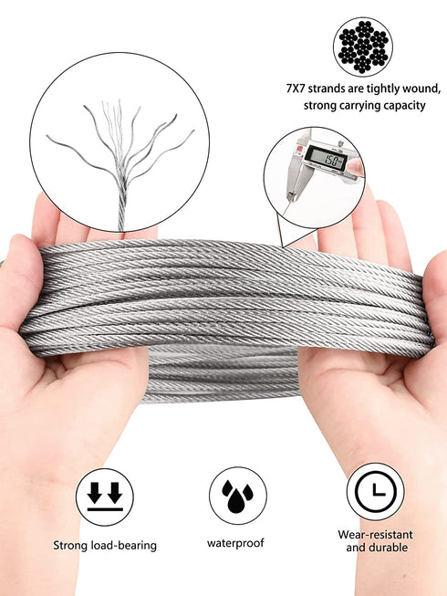 1/16" 100ft Stainless Steel Wire Rope Kit with Turnbuckle Tensioner W16