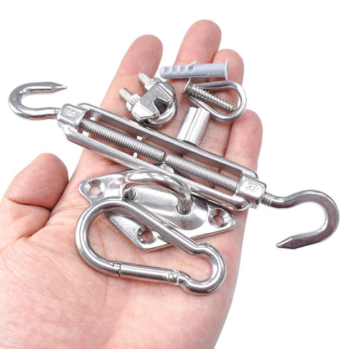 50FT 1/8" T316 Marine Grade Stainless Steel Wire Cable Ropes Sun Shade Sails Hardware Kits 6inch