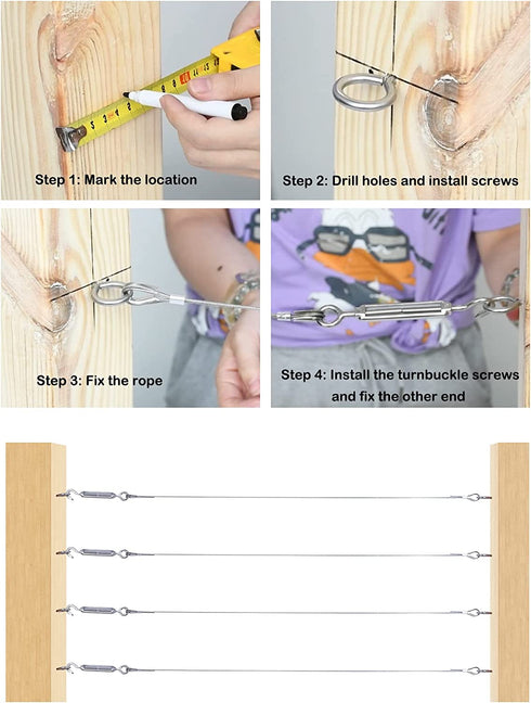 Garden Wire, 65ft (5/64 inch), Vinyl Coated 304 Steel Wire Garden Wire for Plants, with M4 Turnbuckle Screws M2 Aluminum Sleeve