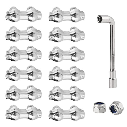12pcs M2 Duplex Wire Rope Clip Clamp Fit for 1/16 Wire Rope Cable Secure, Stainless Steel Cable Clamp with Anti-Loosening Nuts,Wire Rope Clamp Tool