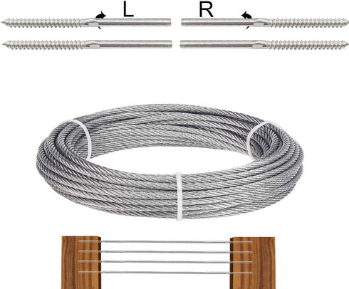 1/8 33Ft T316 Stainless Steel Cable Decking Railing Kit with Right&Left Handed Thread Swage Lag Screws for Wood Post, Indoor Outdoor Stairs/Decking