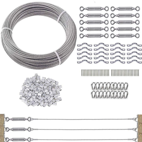 200ft 1/8" Heavy Duty T316 Stainless Steel Turnbuckle Wire Rope Kit