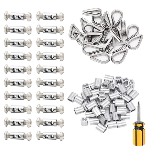 20pcs Wire Rope Clips Cable Clamp 2mm,Stainless Steel Wire Rope Thimble 20pcs, Aluminum Crimping Loop Sleeves 50 pcs,2mm Cable Ferrule Kit Use for ?2mm 1/16" Diameter Cable Wire Rope Secure