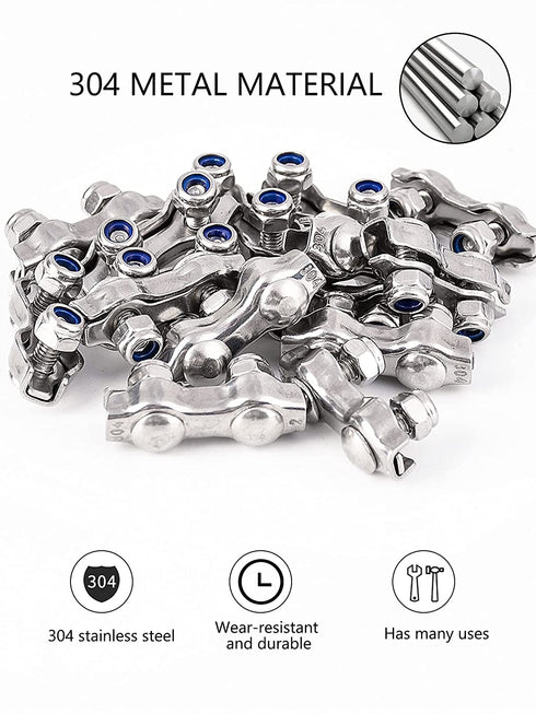 12pcs M2 Duplex Wire Rope Clip Clamp Fit for 1/16 Wire Rope Cable Secure, Stainless Steel Cable Clamp with Anti-Loosening Nuts,Wire Rope Clamp Tool