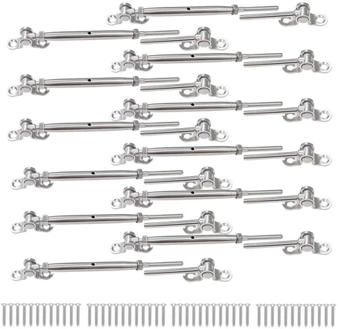 12 Pack Cable Railing Hardware Kits Fit 1/8" Stainless Steel Wire Rope Cable -Toggle Turnbuckle & End 0-180 Angle Adjustable For Garden Deck/Stair Railing, Fence