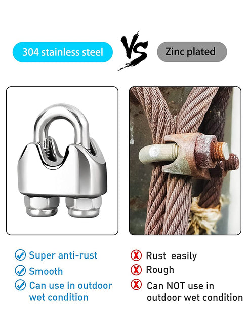 12pcs M3 Wire Rope Clip Clamp Fit for 1/8 Wire Rope Secure Loop, 304 Stainless Steel Cable Clamps 1/8,Heavy Duty U Bolt Cable Clamp Fastener with Anti-Loosening Nuts