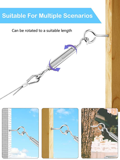 100ft 1/8" Stainless Steel Cable Wire Rope Kit 7x7 Turnbuckle Wire Tensioner kit