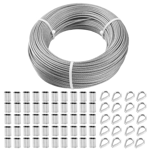 1/8" 328ft/100M Stainless Steel Wire Rope Kit Heavy Duty Aircraft Wire Rope Cable