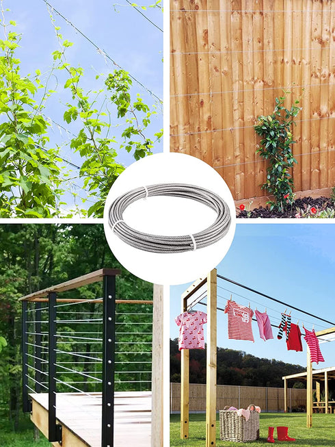 33ft/10M 1/8" Stainless Steel Coated Cable Wire Rope Kit, 4pcs Crimping Sleeves 1/8, 4pcs Wire Rope Thimble 1/8, 4pcs Wire Rope Clamp 1/8,for Garden Wire, Hanging Wire Cable, Cable Railing